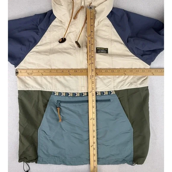 L.L. Bean Colorblock Hooded Jacket Women's Medium Regular Beige Blue Green 50531 - Picture 2 of 7